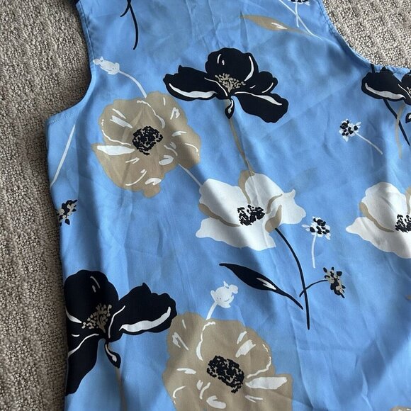 WHO WHAT WEAR Small S Semi Sheer Blue Tan Floral Tank Top Sleeveless Blouse - Picture 7 of 9